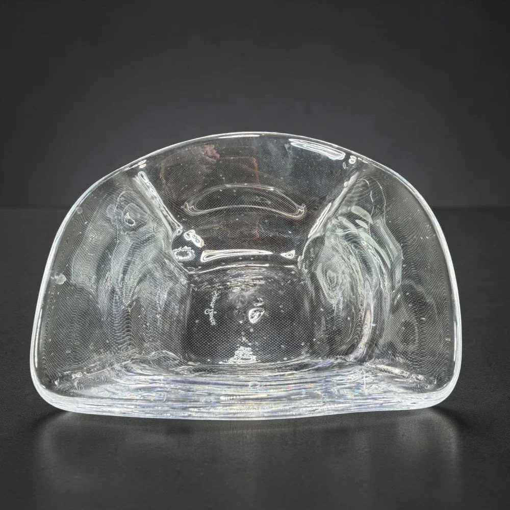 Simon Pearce Woodbury Glass Bowl Clear Hand Blown Signed Crystal Dish‎ Bowl VTG